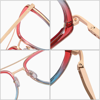 SHAUNA Retro Metal Double Bridges Women Glasses Frames Fashion Clear Anti-Blue Light Eyewear Men Optical Double Color Frame