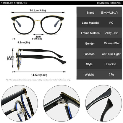 SHAUNA Retro Round Women Spring Hinge Glasses Frame Fashion Clear Anti Blue Light Eyewear Men Cat Eye Optical Leopard Frame