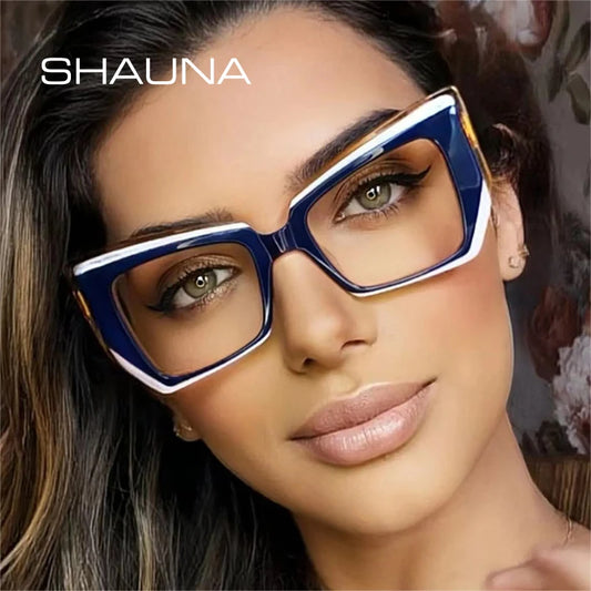 SHAUNA Ins Popular Fashion Polygon Cat Eye Multicolor Glasses Frame Women Clear Anti-Blue Light Eyewear Optical Men Frame