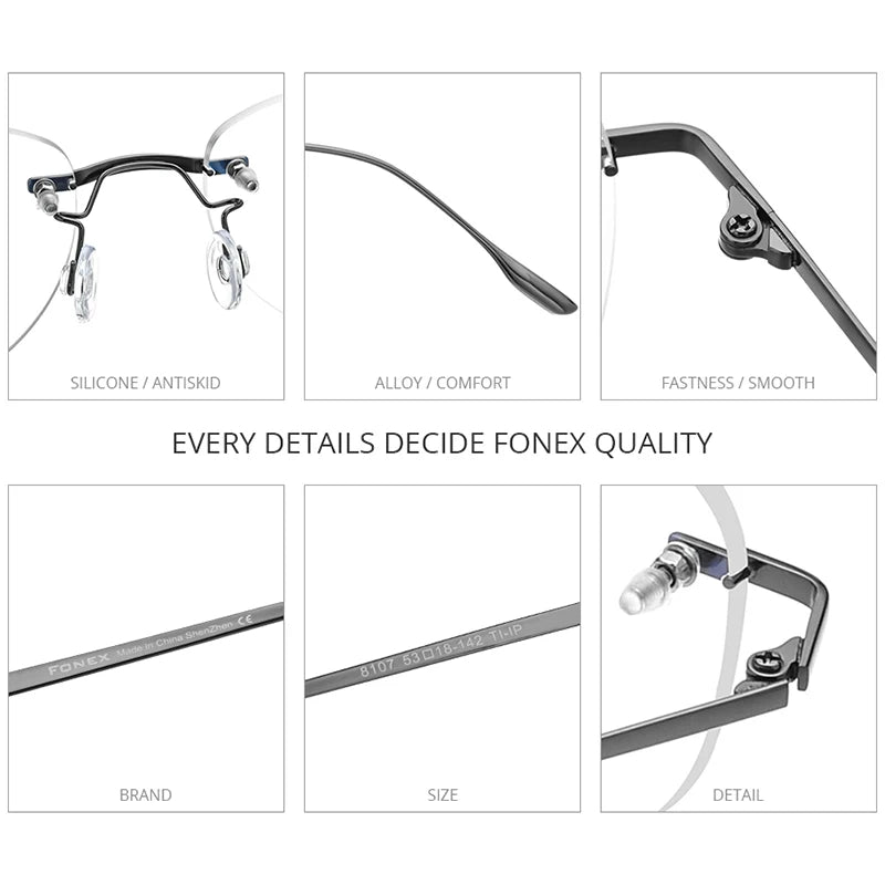 FONEX Titanium Alloy Glasses Men 2020 New Women Rimless Square Eyeglasses Frame Korean Eyewear 8107