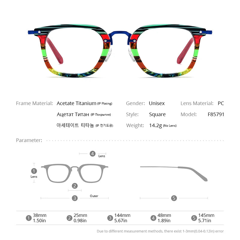 FONEX Acetate Titanium Glasses Men 2024 Square Eyeglasses Women Colorful Spectacles Eyewear F85791