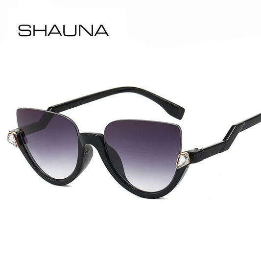 SHAUNA Classic Crystal Half Frame Sunglasses Women Fashion Anti-Blue Light Cat Eye Optical Frames Computer Glasses