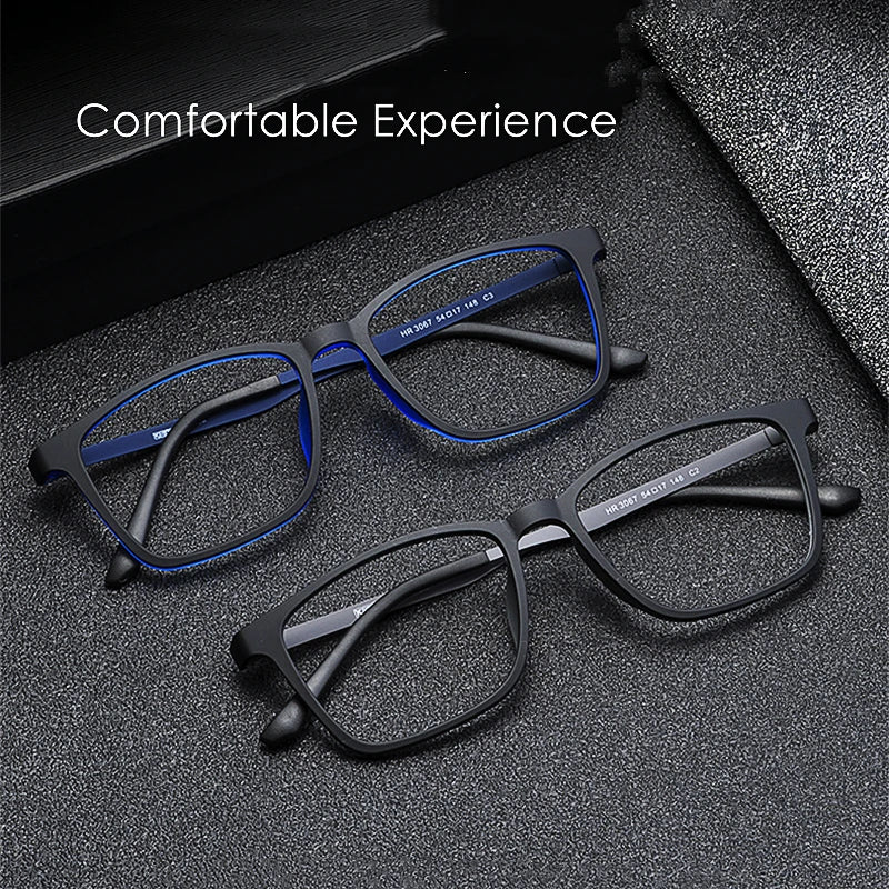 KatKani Ultra Light Fashion TR90 Super Flexible Pure Titanium Comfortable Square Optical Prescription Glasses Frame Men HR3067