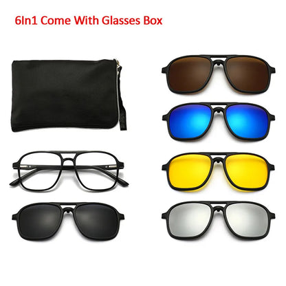 Polarized Sunglasses Women High Quality TR90 Anti-Glare Men 6 in 1 Sets Magnet Sunshade Clip On Sun Glasses Eyeglasses UV400