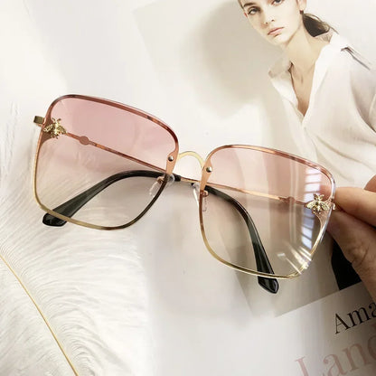 Luxury Brand Designer Sunglasses Woman Vintage Rimless Square Sun Glasses Female Gradient Shades Little Bee Ladies Oculos