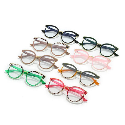 SHAUNA Retro Round Women Spring Hinge Glasses Frame Fashion Clear Anti Blue Light Eyewear Men Cat Eye Optical Leopard Frame