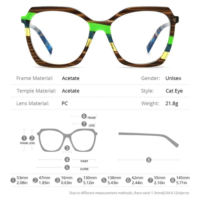 HEPIDEM Multicolor Acetate Eyeglasses Frame Women 2023 New Cat Eye Glasses Cateye Spectacles Eyewear 9278