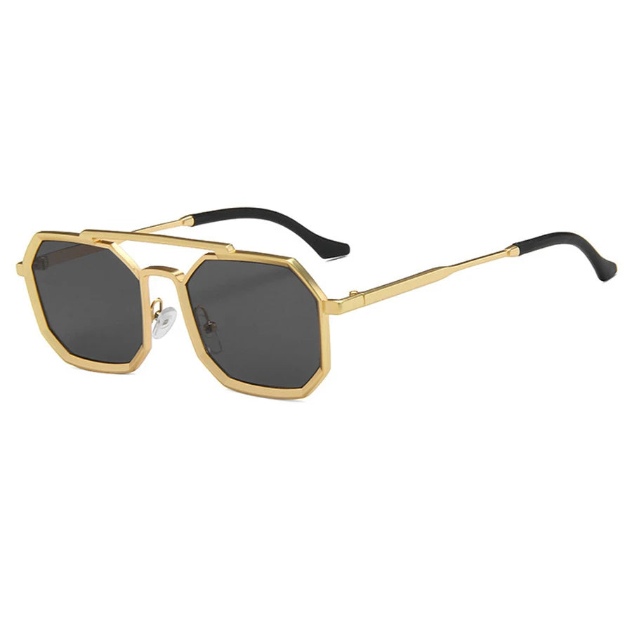 Classic Metal Frame Punk Square Sunglasses Men Women Retro Double Bridges Polygon Sun Glasses Luxury Brand Vintage Eyewear