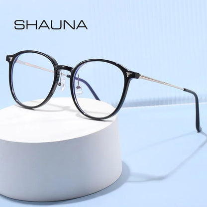 SHAUNA Lunettes rondes anti-lumière bleue à rivets tendance Montures optiques Lunettes d'ordinateur