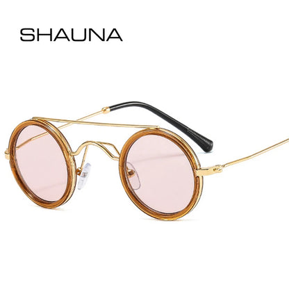 SHAUNA Retro Small Round Metal Sunglasses Fashion Double Bridges Candy Colors Shades UV400 Men Trending Punk Sun Glasses