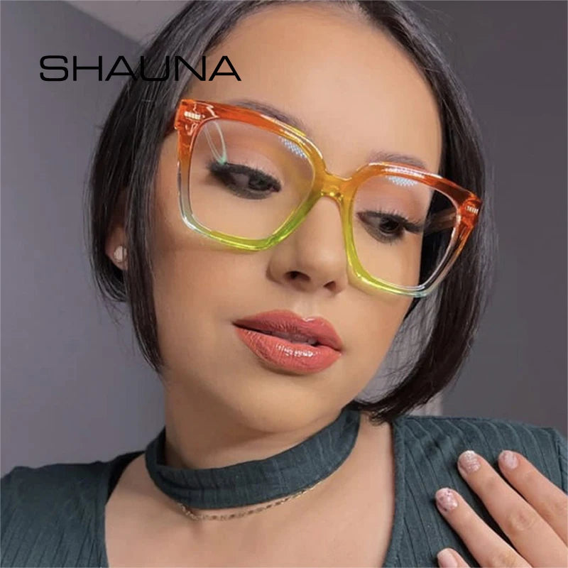 SHAUNA Fashion Colorful Square Glasses Frame Women Optical Clear Anti-Blue Light Eyewear Men Rivets Frame