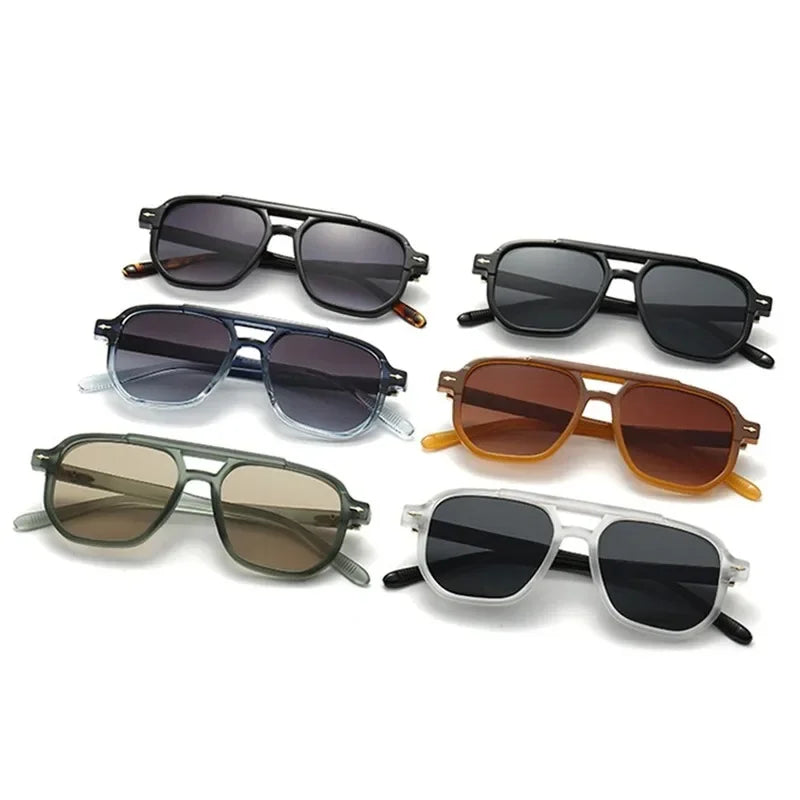 Vintage Doppelbrücken Herren Quadratische Sonnenbrille Mode Klare Ozeanlinse Brillen Damen Trend Nieten Sonnenbrille UV400