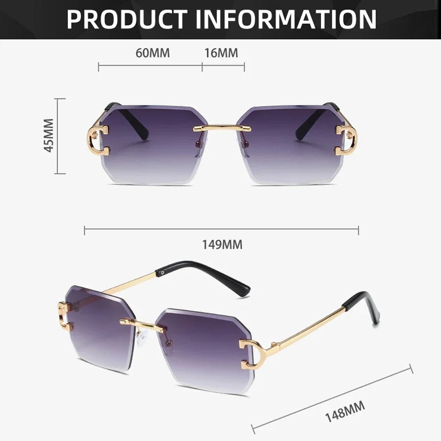 Fashion Vintage Rimless Polygon Sunglasses Women Men Luxury Brand Designer Popular Travel Small Frame Sun Glasses Sexy Ladies