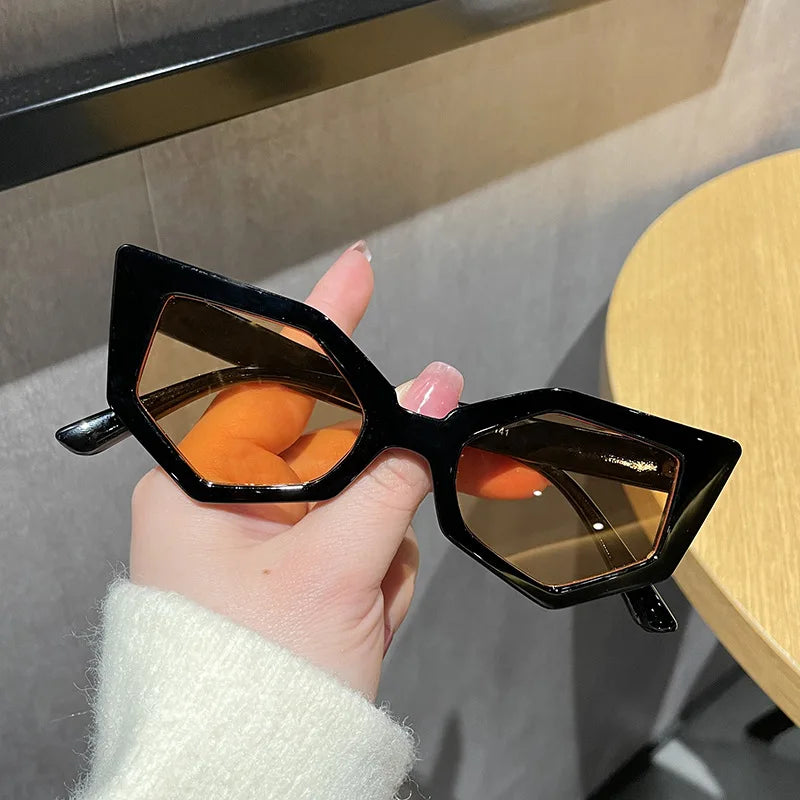 SHAUNA Retro Irregular Polygon Cat Eye Sunglasses Women Shades UV400