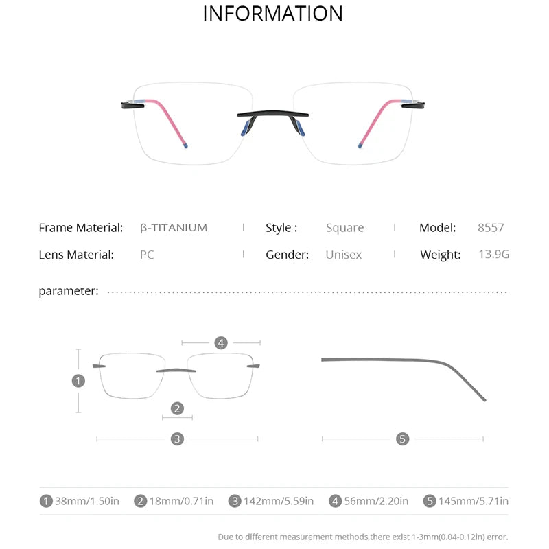 FONEX Pure Titanium Glasses Men 2020 Women Rimless Square Eyeglasses Frameless Frame Eyewear 8557