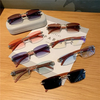 2024 Brand Designer Small Rectangle Rimless Sunglasses for Men Women Trendy Driving Sun Glasses  Ladies Travel Eyewear UV400