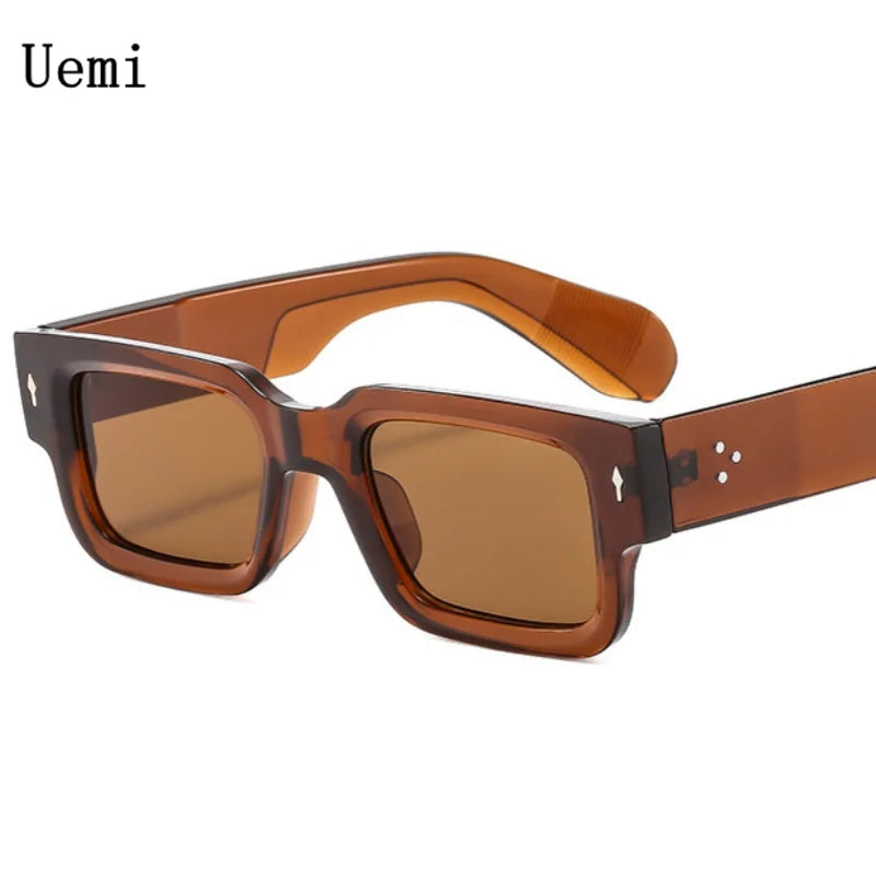 Uemi Neue Retro Braune Quadratische Sonnenbrille Für Männer Frauen Mode Nieten Design Dicker Rahmen Sonnenbrillen Shades UV400 Brillen