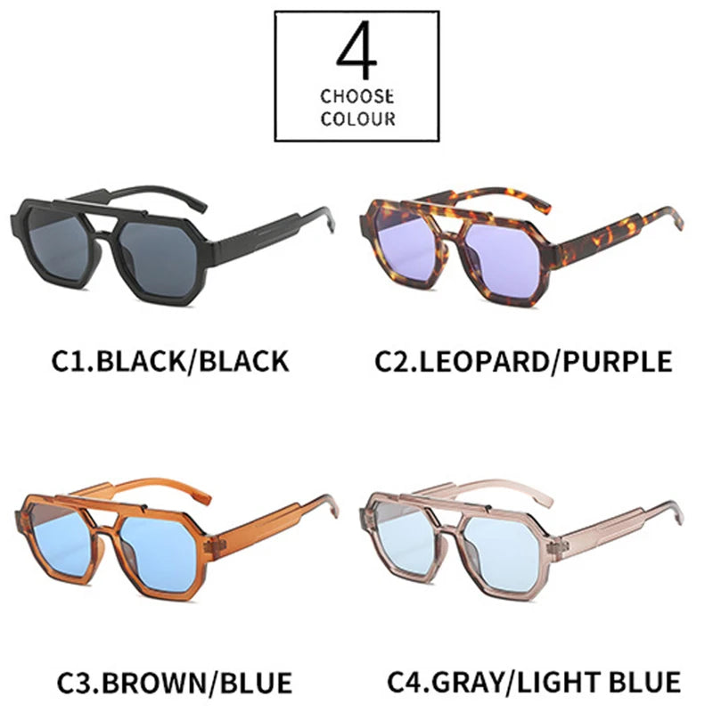 SHAUNA Retro Double Bridges Polygon Square Sunglasses Women Blue Purple Shades UV400