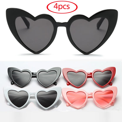 4pcs Heart Shaped Sunglasses Women Cat Eye Female Sun Glasses Brand Retro Love Black White Eyewear Men Shade UV400