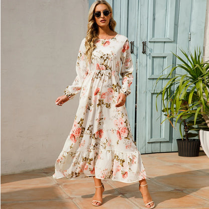 2023 Printemps Été Bohème Femmes Maxi Robe Décontractée À Manches Longues Taille Haute Plage Femme En Mousseline De Soie Robes Florales Robes Mujer Nouveau