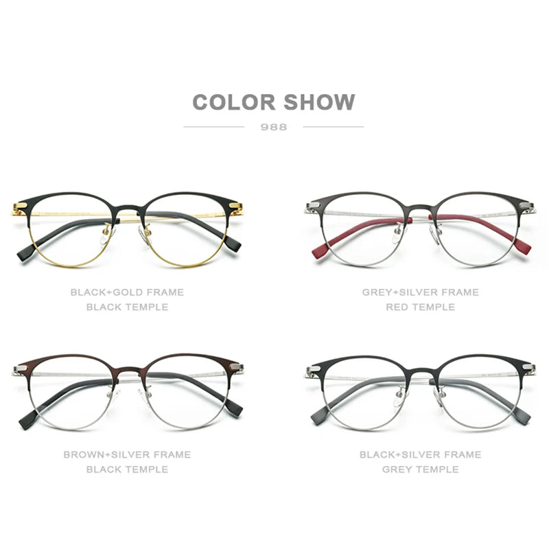 FONEX Alloy Glasses Frame Men Ultralight Women Vintage Round Eyeglasses Retro Frame Screwless Eyewear 988