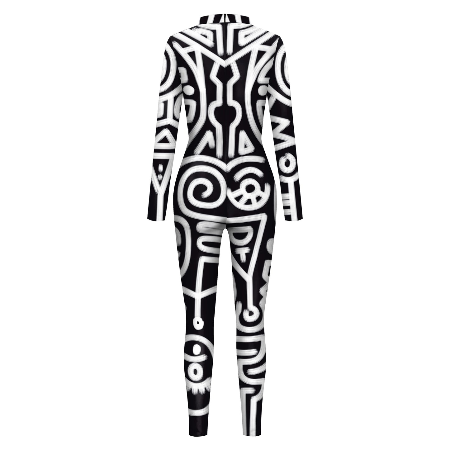 FCCEXIO Geometry Print Holiday Party Bodysuit Women Jumpsuit Carnival Party Stretch Casual Wear Cosplay Costume Sexy Jumpsuit