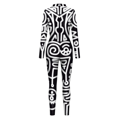 FCCEXIO Geometry Print Holiday Party Bodysuit Women Jumpsuit Carnival Party Stretch Casual Wear Cosplay Costume Sexy Jumpsuit