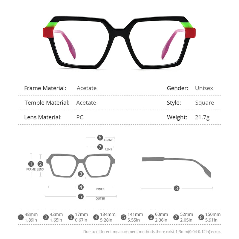 HEPIDEM Multicolor Acetate Glasses Men Retro Square Eyeglasses Women Frame Spectacles Eyewear 9238