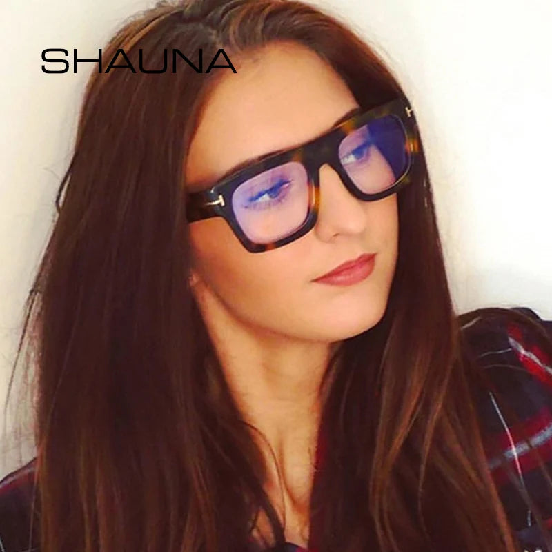 SHAUNA Anti-blue Light Oversize Square Eyeglasses Frame Women Optical Frame Men Glasses