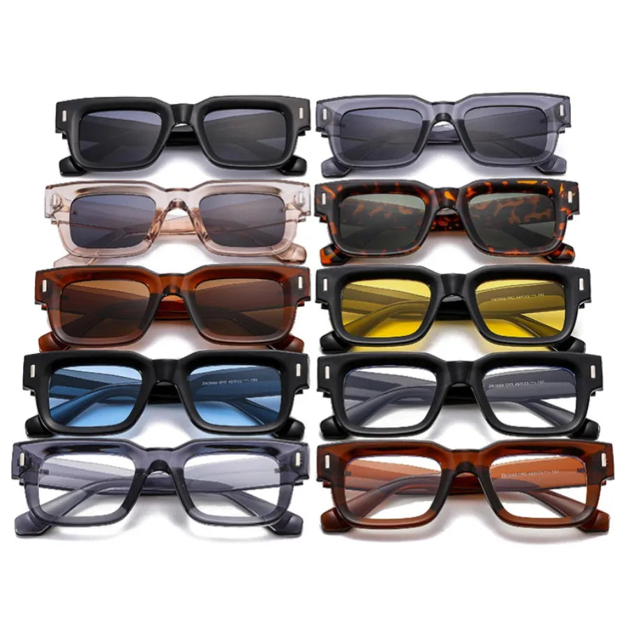 2023 Nouvelles lunettes de soleil carrées grises rétro pour femmes et hommes Lunettes à monture transparente à la mode Lunettes de soleil pour hommes Nuances UV400 Rivets Lunettes de vue