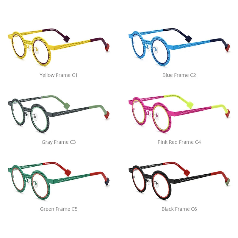 FONEX Titanium Glasses Women 2024 New Colorful Hollow Out Round Eyeglasses Men Eyewear F85821