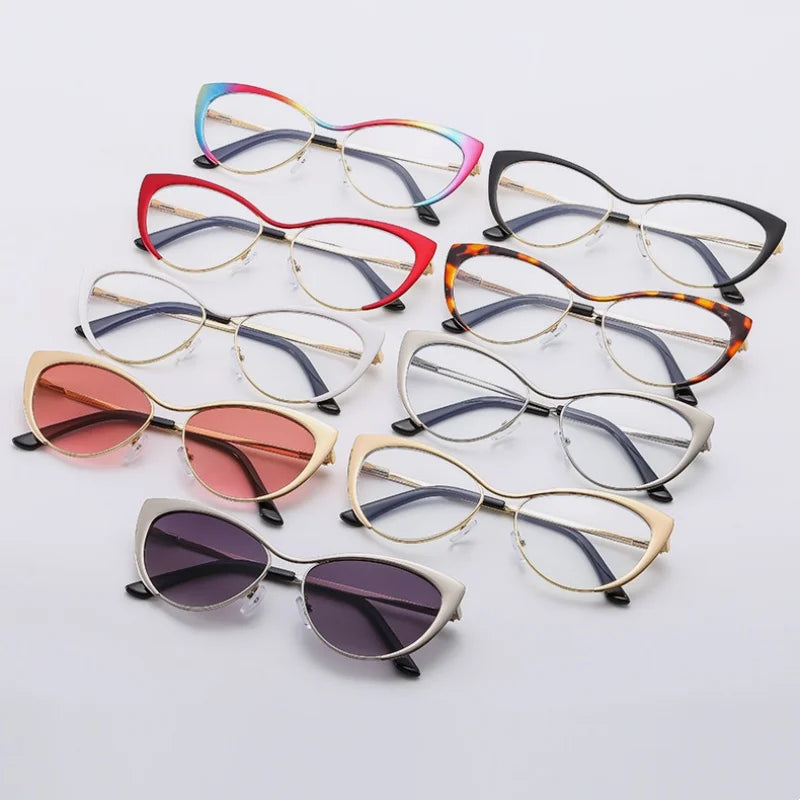 New Fashion Retro Anti Blue Light Cat Eye Women Glasses Metal Frame Reading Computer Clear Lens Female Simple Eyeglasses