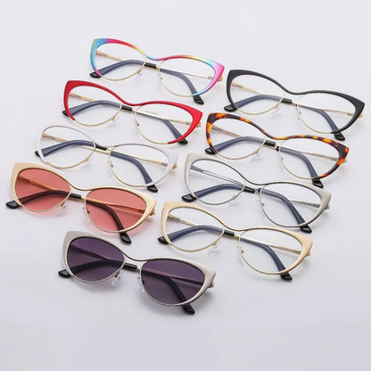 New Fashion Retro Anti Blue Light Cat Eye Women Glasses Metal Frame Reading Computer Clear Lens Female Simple Eyeglasses