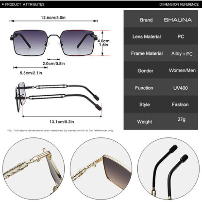 SHAUNA Retro Quadratischer Metallrahmen Damen Luxus Sonnenbrillen Shades UV400 Mode Farbverlauf Herren Sonnenbrille