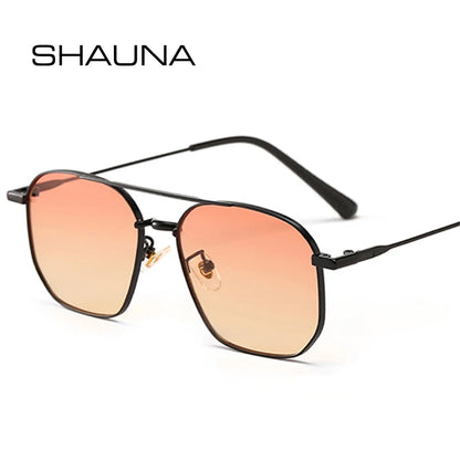 SHAUNA Retro Doppelsteg Sonnenbrille mit Metallrahmen Damenmode Klare Ozeangläser UV400 Herren Trendy Quadratische Sonnenbrille