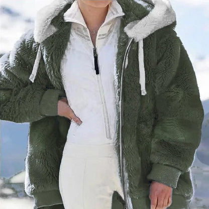 Veste à capuche ample à fermeture éclair en peluche pour femme, nouveau style automne et hiver