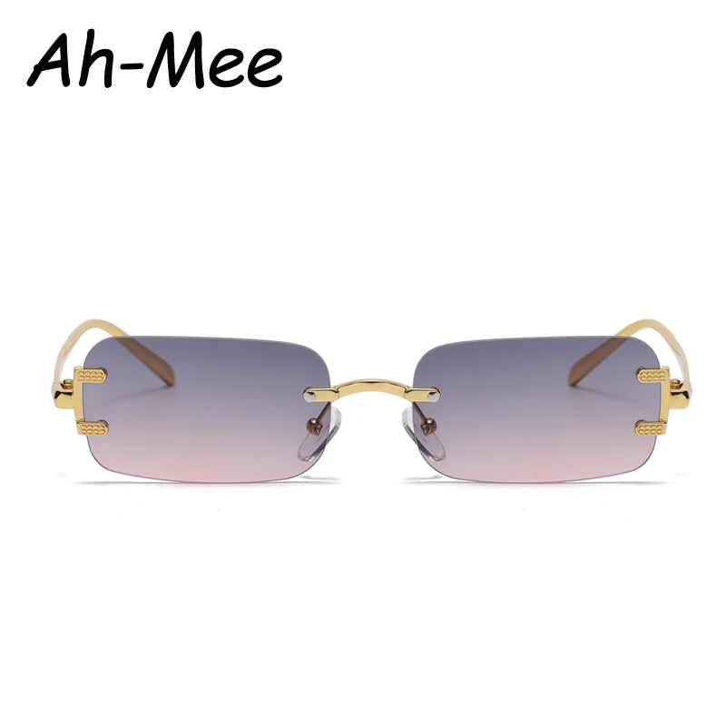 New Rimless Rectangle Vintage Metal Frames Sunglasses Women Fashion Frameless Tinted Sun Glasses Shades For Female