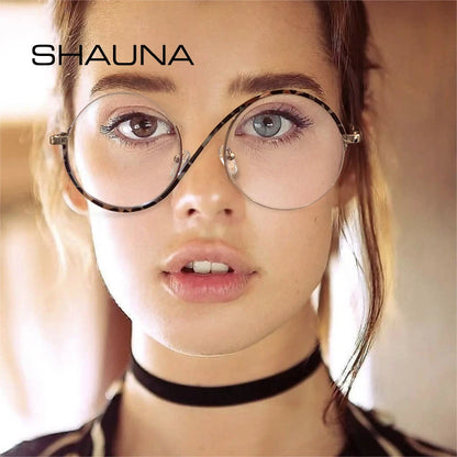 SHAUNA Retro Semi-Rimless Round Women Metal Glasses Frame Fashion Men Optical Clear Anti Blue Light Eyeglasses Frames