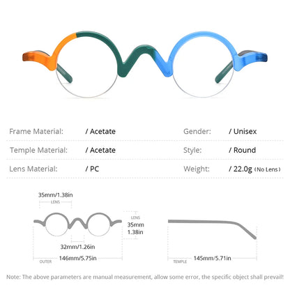 HEPIDEM Matte Acetate Eyeglasses Frame Women 2023 Fashion Round Glasses Half Rim Spectacles Eyewear H9281