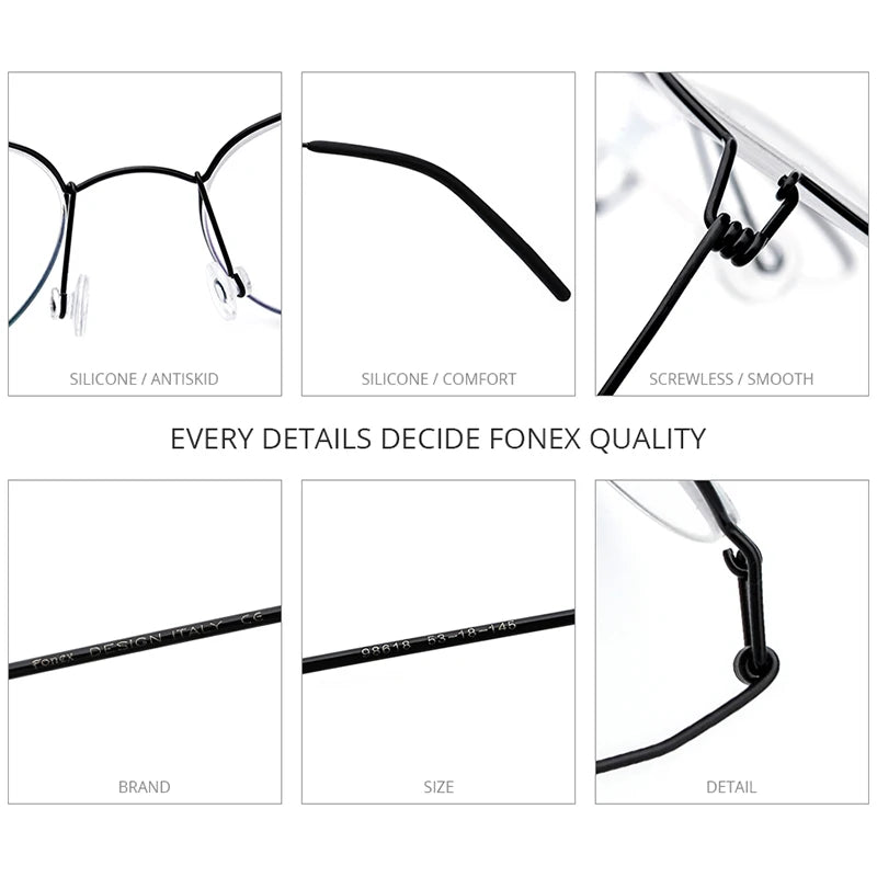 FONEX Titanium Alloy Glasses Frame Men Eyeglasses Korean Denmark Women Frame Screwless Eyewear 98618