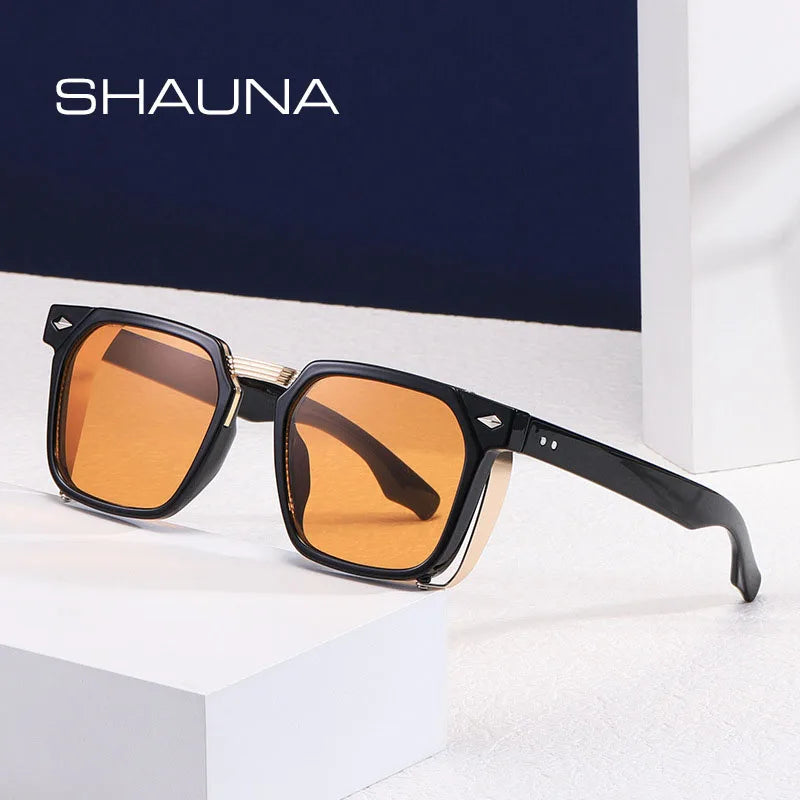 SHAUNA Vintage Rivets Steampunk Square Sunglasses UV400