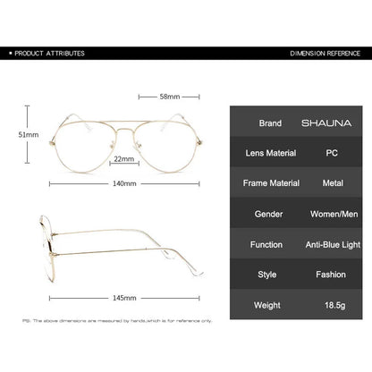 SHAUNA Anti-Blue Light Computer Glasses Eternal classics Metal Pilot Optical Frames