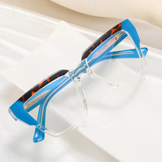 SHAUNA Fashion Square Double Color Glasses Frame Women Clear Anti-blue Light Spring Hinge Optical Leopard Frame