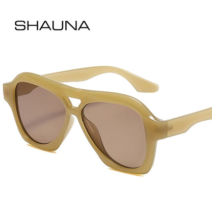 SHAUNA Rétro Double Ponts Pilote Femmes Lunettes De Soleil Mode Jelly Couleur Nuances UV400 Hommes Tendance Lunettes De Soleil Surdimensionnées