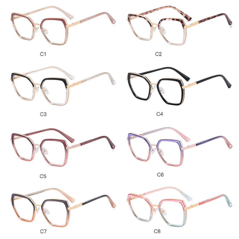 SHAUNA Fashion Polygon Square Double Color Women Glasses Frames Clear Anti Blue Light Men Optical TR90 Metal Frame