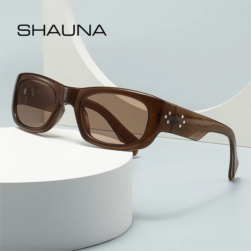 SHAUNA Rechteckige Nieten Herren Punk Sonnenbrille Vintage Damen Shades UV400 Sonnenbrille