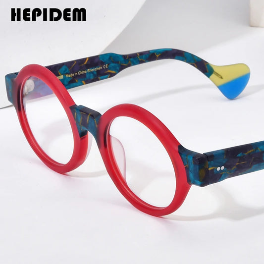 HEPIDEM Matte Acetate Glasses Men Wide-Leg Multicolor Big Round Eyeglasses 2023 Women Eyewear H9271