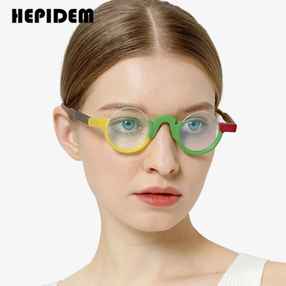 HEPIDEM Matte Acetate Glasses Women 2023 New Fashion Round Eyeglasses Half Rim Spectacles Eyewear H9279