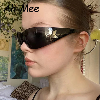 Lunettes de soleil une pièce punk sans monture Y2K pour femmes, nouvelle marque de luxe, lunettes de soleil, lunettes enveloppantes cinq étoiles