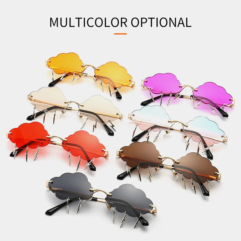 SHAUNA Ins Popular Rimless Sunglasses Women Clouds Lightning Tassel Sun Glasses Candy Colors Shades UV400